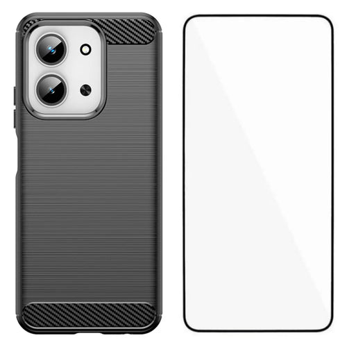 WANLONFENG For Xiaomi Redmi 15C 4G (EU) (173mm) / Xiaomi Redmi 15C 5G (EU) (173mm) Case with Screen Film  LS Series Big Lens Hole Brushed Texture TPU Phone Cover - Black - 1