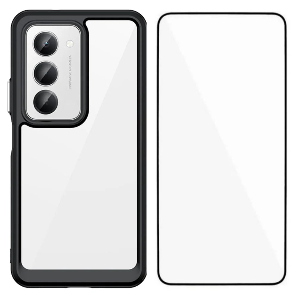 WANLONFENG For Xiaomi Redmi 15 5G (Global) (169mm) Phone Case  XC Series TPU Acrylic Cover with Tempered Glass (Big Lens Hole) - Black - 1