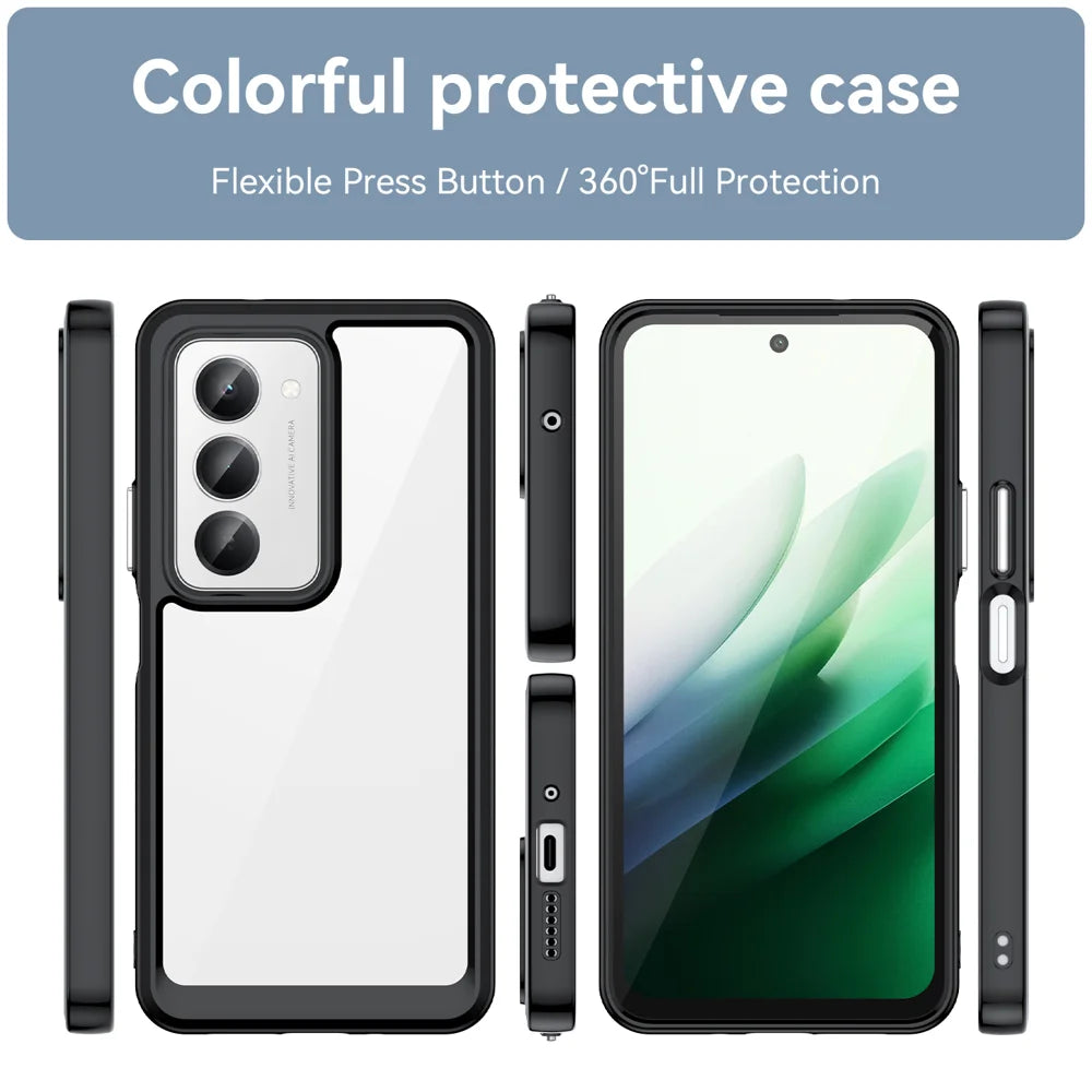 WANLONFENG For Xiaomi Redmi 15 5G (Global) (169mm) Phone Case  XC Series TPU Acrylic Cover with Tempered Glass (Big Lens Hole) - Black - 3