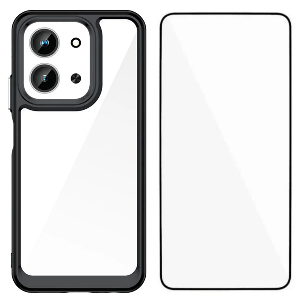 WANLONFENG For Xiaomi Redmi 15C 4G (EU) (173mm) / Xiaomi Redmi 15C 5G (EU) (173mm) Phone Case  XC Series TPU Acrylic Cover with Tempered Glass (Big Lens Hole) - Black - 1