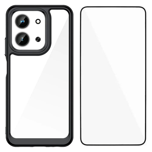 WANLONFENG For Xiaomi Redmi 15C 4G (EU) (173mm) / Xiaomi Redmi 15C 5G (EU) (173mm) Phone Case  XC Series TPU Acrylic Cover with Tempered Glass (Big Lens Hole) - Black - 1