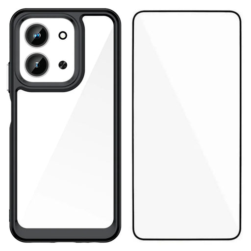 WANLONFENG For Xiaomi Redmi 15C 4G (EU) (173mm) / Xiaomi Redmi 15C 5G (EU) (173mm) Phone Case  XC Series TPU Acrylic Cover with Tempered Glass (Big Lens Hole) - Black - 1