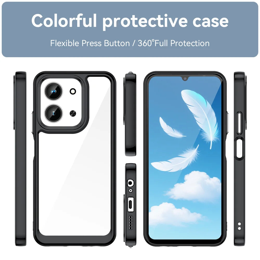 WANLONFENG For Xiaomi Redmi 15C 4G (EU) (173mm) / Xiaomi Redmi 15C 5G (EU) (173mm) Phone Case  XC Series TPU Acrylic Cover with Tempered Glass (Big Lens Hole) - Black - 3