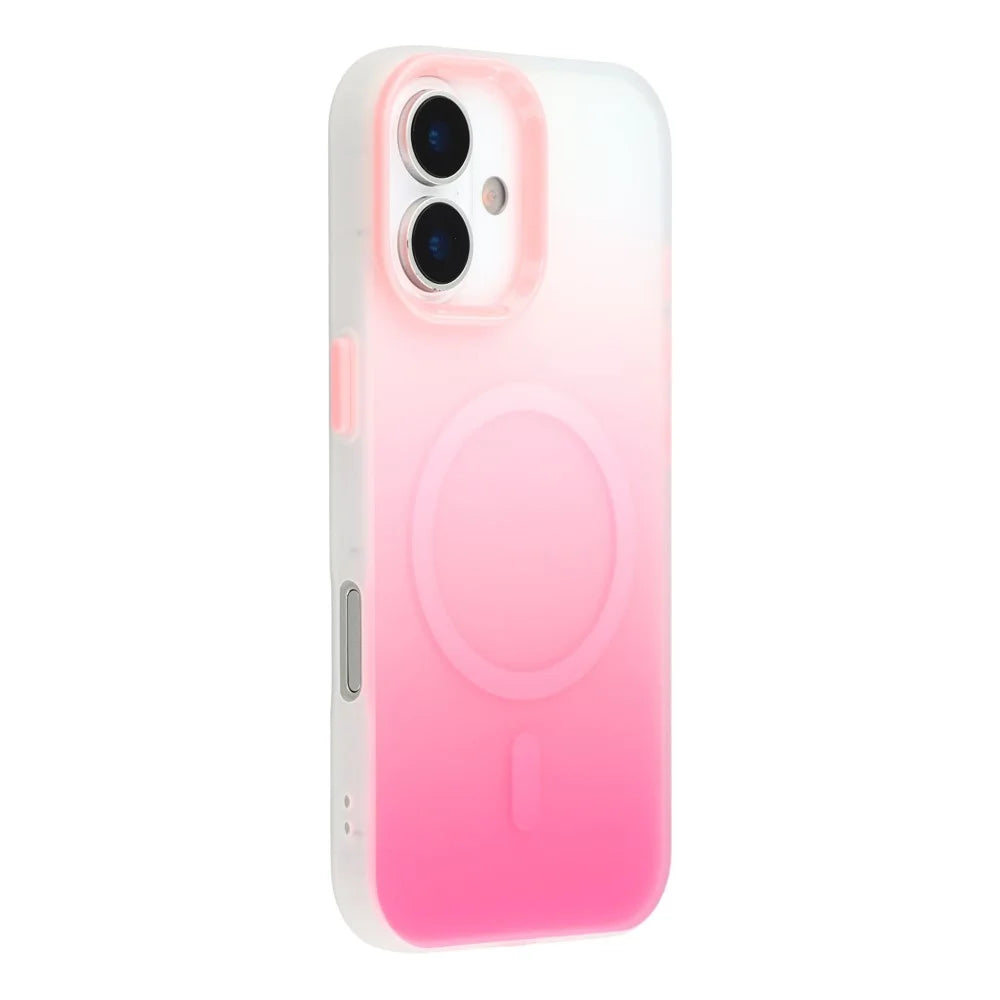 For iPhone 16 Case Compatible with MagSafe Gradient Frosted Design PC + TPU Phone Cover - Pink - 1