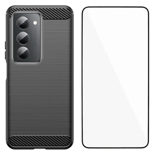 WANLONFENG For Xiaomi Redmi 15 4G (EU) (171mm) / Xiaomi Redmi 15 5G (EU) (171mm) Case with Screen Film  LS Series Big Lens Hole Brushed Texture TPU Phone Cover - Black - 1
