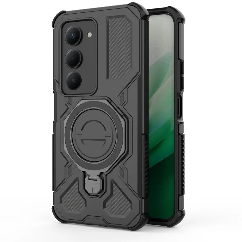 WANLONFENG For Xiaomi Redmi 15 5G (Global) (169mm) Case Kickstand with 2Pcs Screen Film  KJ Series PC TPU Phone Cover (Big Lens Hole) - Black - 2