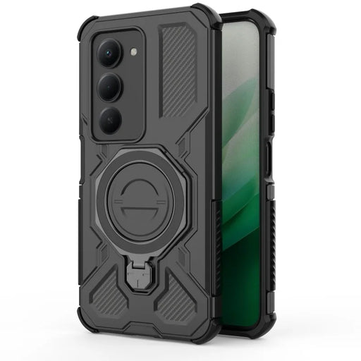 WANLONFENG For Xiaomi Redmi 15 5G (Global) (169mm) Case Kickstand with 2Pcs Screen Film  KJ Series PC TPU Phone Cover (Big Lens Hole) - Black - 2