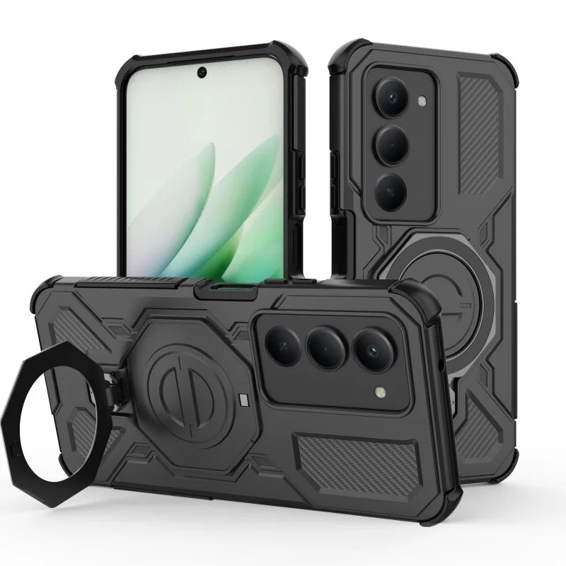 WANLONFENG For Xiaomi Redmi 15 5G (Global) (169mm) Case Kickstand with 2Pcs Screen Film  KJ Series PC TPU Phone Cover (Big Lens Hole) - Black - 4