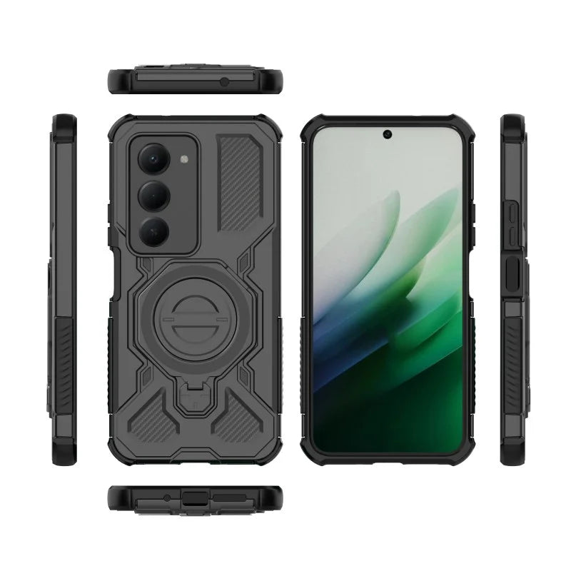 WANLONFENG For Xiaomi Redmi 15 4G (EU) (171mm) / Xiaomi Redmi 15 5G (EU) (171mm) Case Kickstand with 2Pcs Screen Film  KJ Series PC TPU Phone Cover (Big Lens Hole) - Black - 3