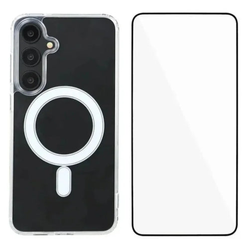 WANLONFENG For Samsung Galaxy S25 FE Clear Phone Case  LM Series Magnetic Case with Screen Film (Big Lens Hole) - Transparent - 1