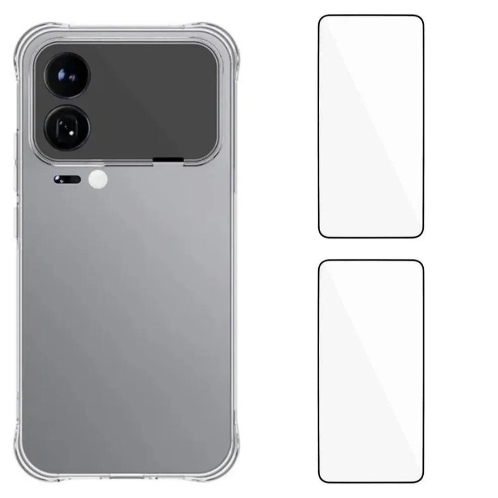 WANLONFENG For Xiaomi 17 Pro Case with 2Pcs Tempered Glass Films  WL2 Series  2.0mm TPU Phone Cover (Big Lens Hole) - Transparent - 1
