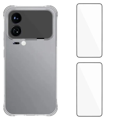 WANLONFENG For Xiaomi 17 Pro Case with 2Pcs Tempered Glass Films  WL2 Series  2.0mm TPU Phone Cover (Big Lens Hole) - Transparent - 1