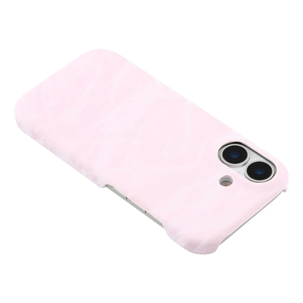 For iPhone 16 Plus Case Velvet Texture Leather + PC Phone Back Cover - Pink - 5