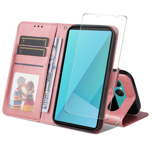ENKAY HAT PRINCE For Sony Xperia 10 VII PU Leather Wallet Case   Phone Stand Cover with Tempered Glass - Pink - 1