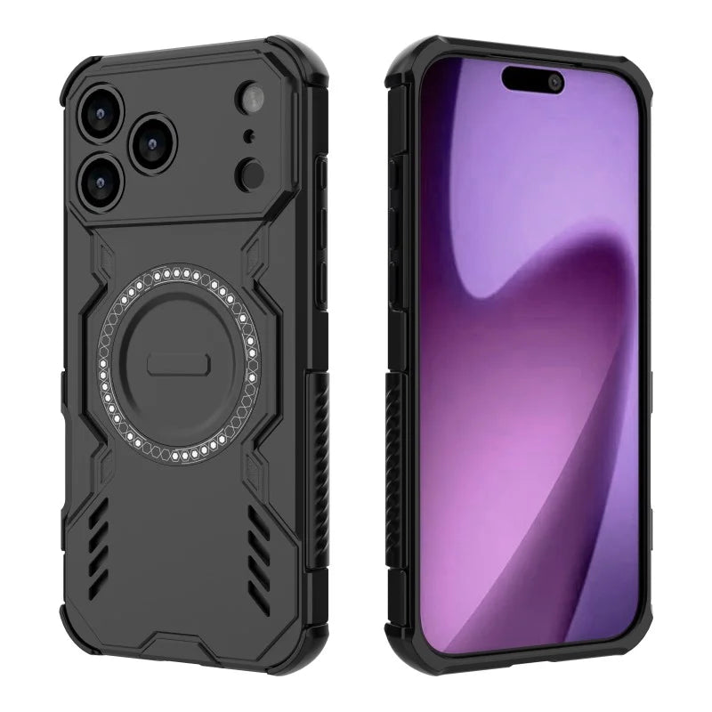 WANLONFENG For iPhone 17 Pro Magnetic Case  DJ Series PC TPU Phone Cover with 2Pcs Tempered Glass Film - Black - 3