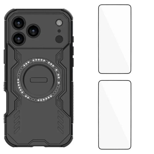 WANLONFENG For iPhone 17 Pro Max Magnetic Case  DJ Series PC TPU Phone Cover with 2Pcs Tempered Glass Film - Black - 1
