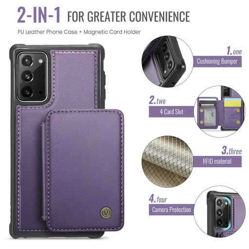 JEEHOOD For Samsung Galaxy Note20 Case  J05 Leather Mobile Cover with Detachable Magnetic Card Bag - Purple - 2