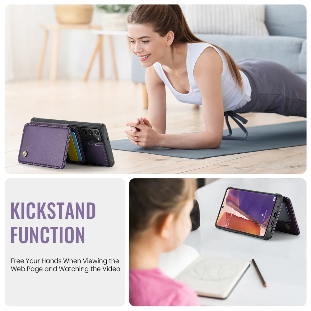 JEEHOOD For Samsung Galaxy Note20 Case  J05 Leather Mobile Cover with Detachable Magnetic Card Bag - Purple - 3