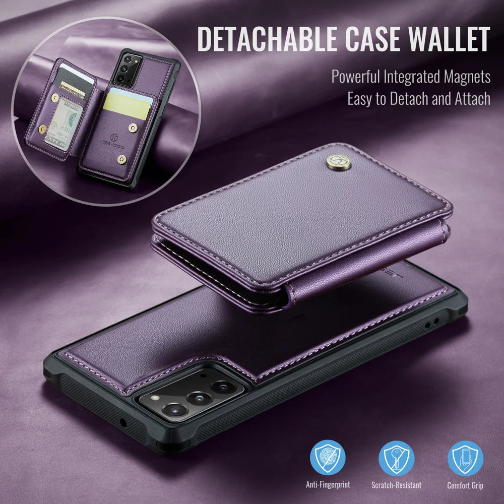 JEEHOOD For Samsung Galaxy Note20 Case  J05 Leather Mobile Cover with Detachable Magnetic Card Bag - Purple - 4