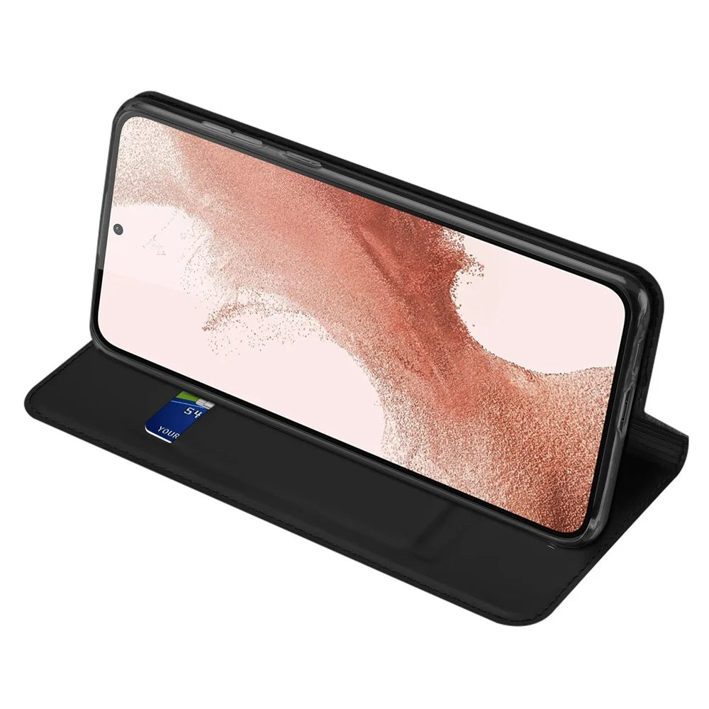 DUX DUCIS Skin Pro Series for Samsung Galaxy S23 PU Leather Card Holder Case Anti-scratch Foldable Stand Phone Cover - Black - 3