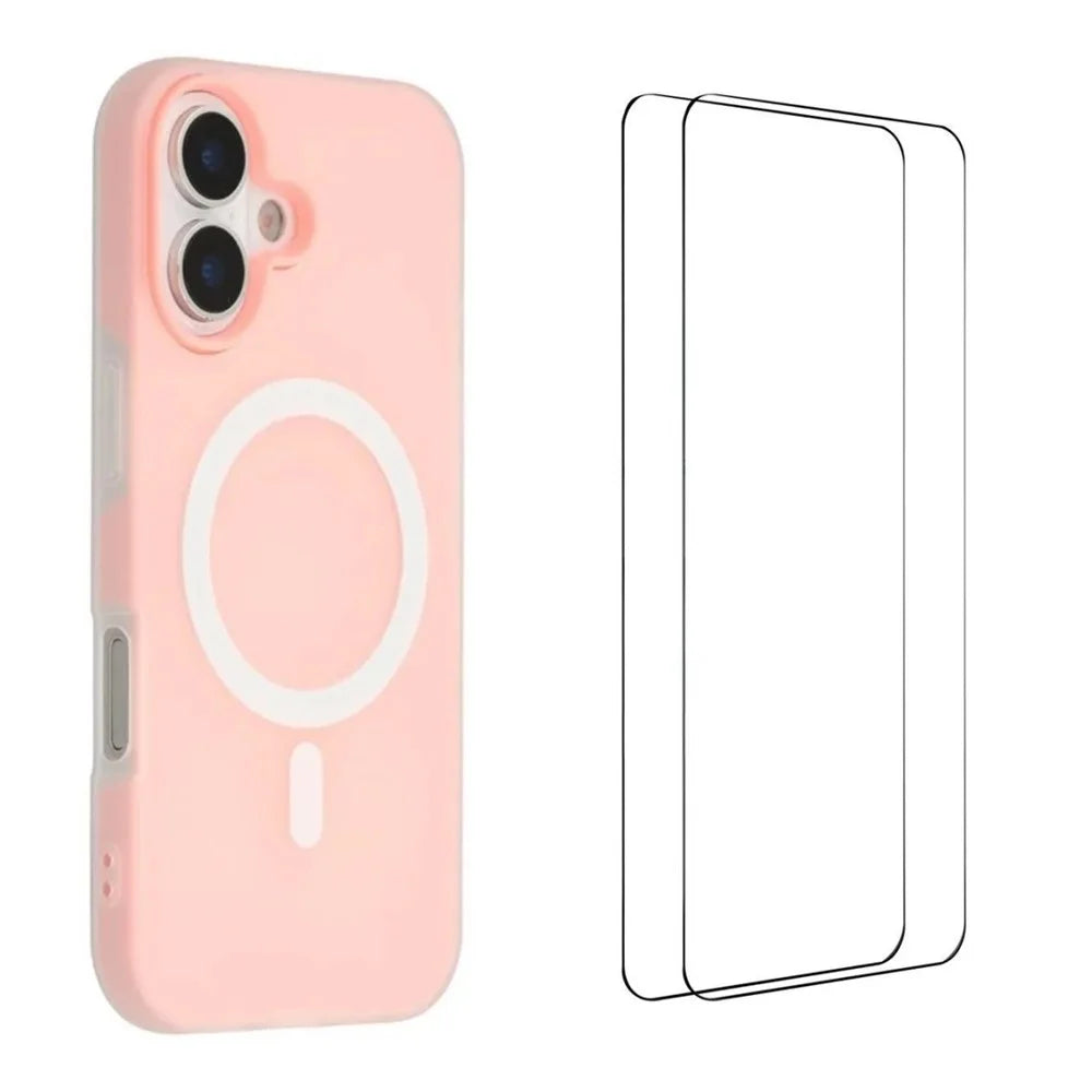 WANLONFENG ML Series For iPhone 17 Magnetic Case Matte PC TPU Phone Cover Large Cutouts with 2Pcs Screen Film - Pink - 1