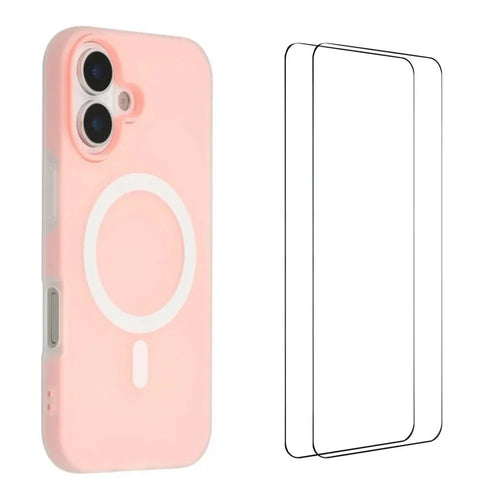 WANLONFENG ML Series For iPhone 17 Magnetic Case Matte PC TPU Phone Cover Large Cutouts with 2Pcs Screen Film - Pink - 1