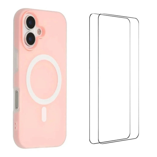 WANLONFENG ML Series For iPhone 17 Magnetic Case Matte PC TPU Phone Cover Large Cutouts with 2Pcs Screen Film - Pink - 1