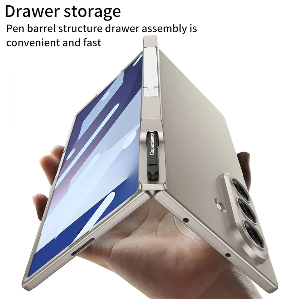 GKK For Samsung Galaxy Z Fold7 5G Case Kickstand Magnetic Hinge PC Phone Cover with Tempered Glass Film  /  Stylus - Blue - 3