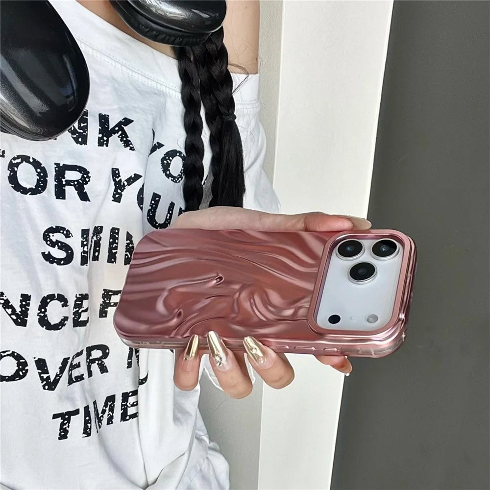 For iPhone 17 Pro Case Wrinkled Matte Electroplated TPU Phone Back Cover - Pink - 2