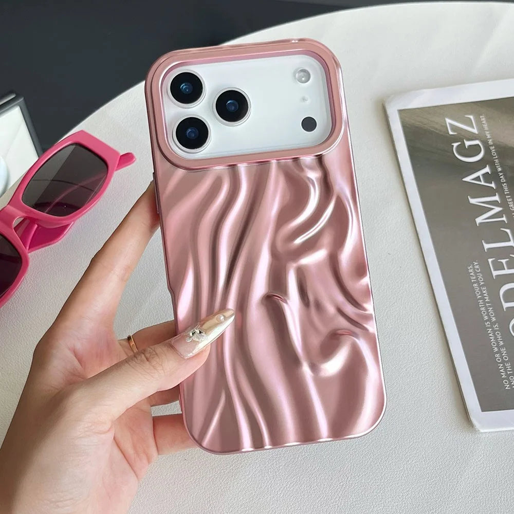 For iPhone 17 Pro Max Case Wrinkled Matte Electroplated TPU Phone Back Cover - Pink - 1