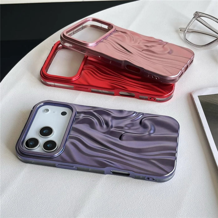 For iPhone 17 Pro Max Case Wrinkled Matte Electroplated TPU Phone Back Cover - Pink - 4
