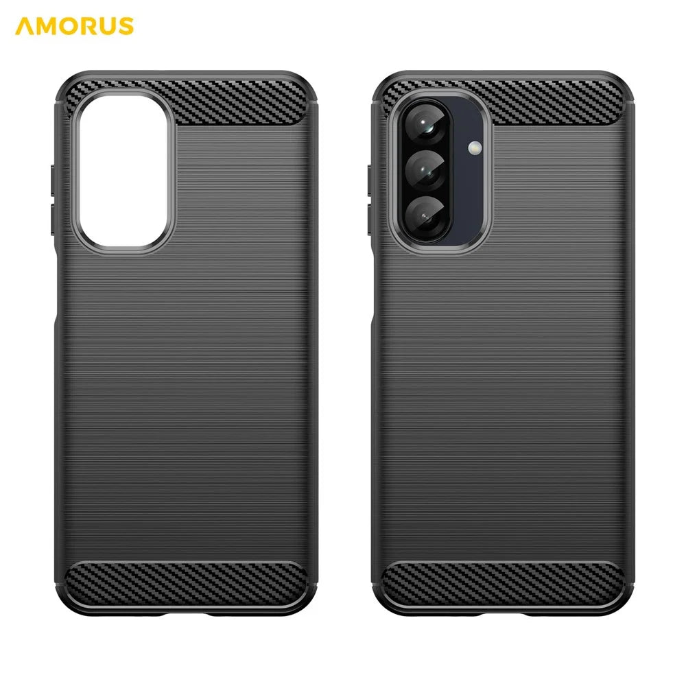 AMORUS For Samsung Galaxy A26 5G Case Carbon Fiber Texture Brushed Protective Phone Cover - Black - 2