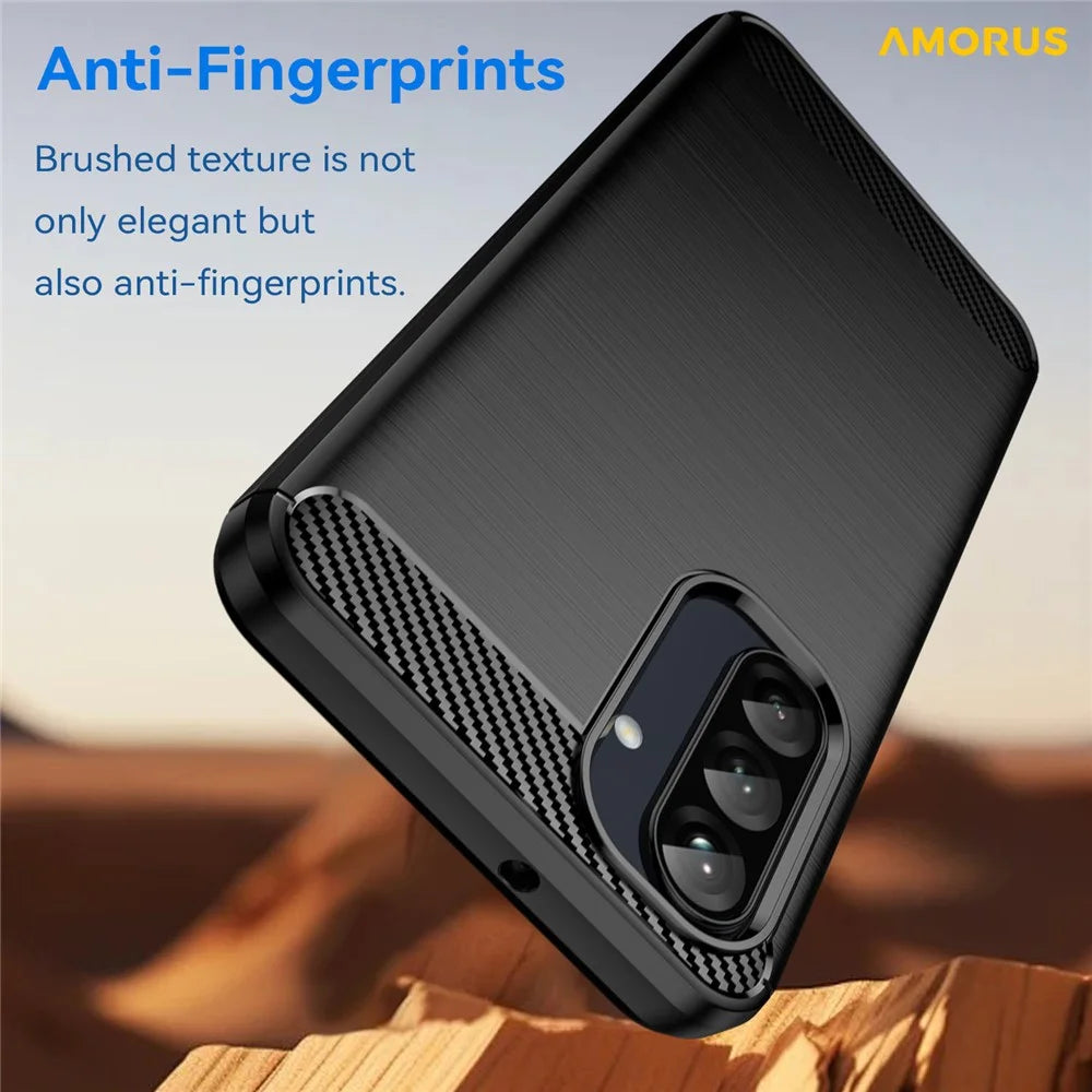 AMORUS For Samsung Galaxy A26 5G Case Carbon Fiber Texture Brushed Protective Phone Cover - Black - 3