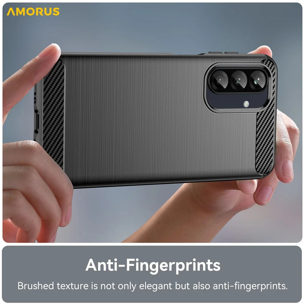 AMORUS For Samsung Galaxy A26 5G Case Carbon Fiber Texture Brushed Protective Phone Cover - Black - 5