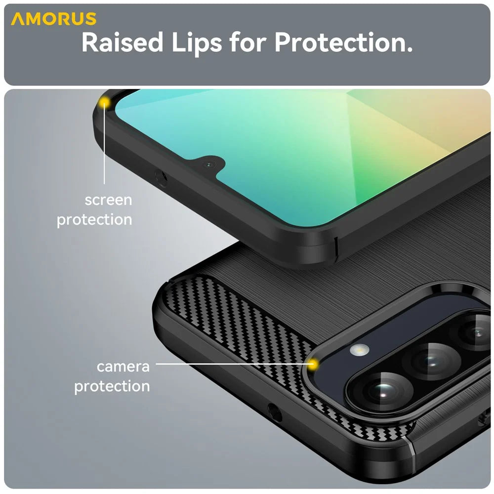AMORUS For Samsung Galaxy A26 5G Case Carbon Fiber Texture Brushed Protective Phone Cover - Black - 6
