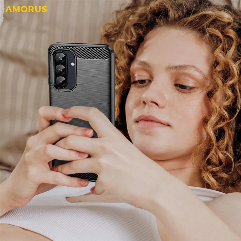 AMORUS For Samsung Galaxy A26 5G Case Carbon Fiber Texture Brushed Protective Phone Cover - Black - 7