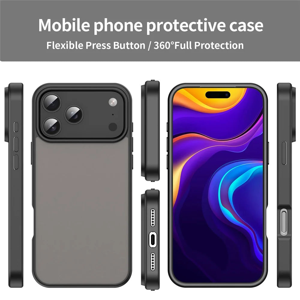 For iPhone 17 Pro Max Case Skin Touch Matte Anti Drop TPU PC Phone Back Cover - Black - 2