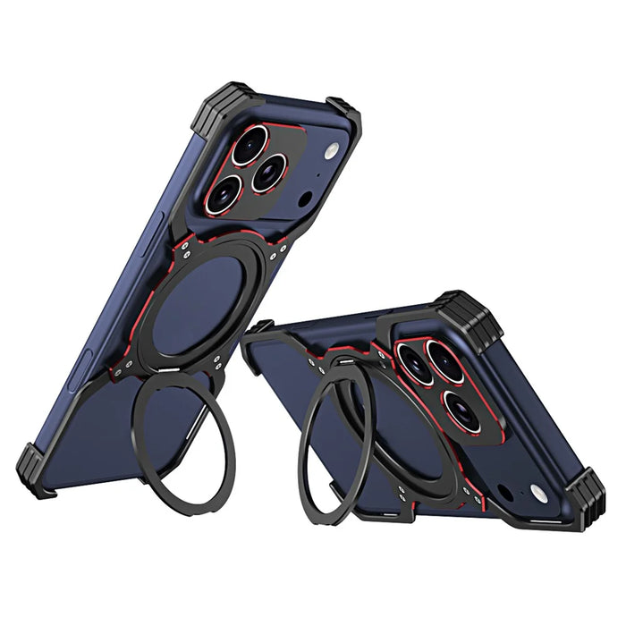 For iPhone 17 Pro Max Case Kickstand Metal Bumper Magnetic Phone Cover - Black  /  Red - 1