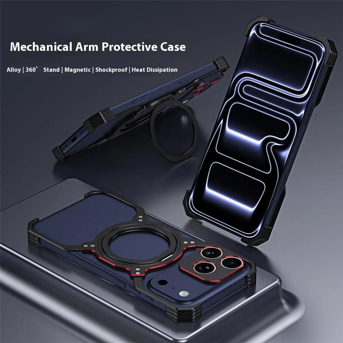 For iPhone 17 Pro Max Case Kickstand Metal Bumper Magnetic Phone Cover - Black  /  Red - 3