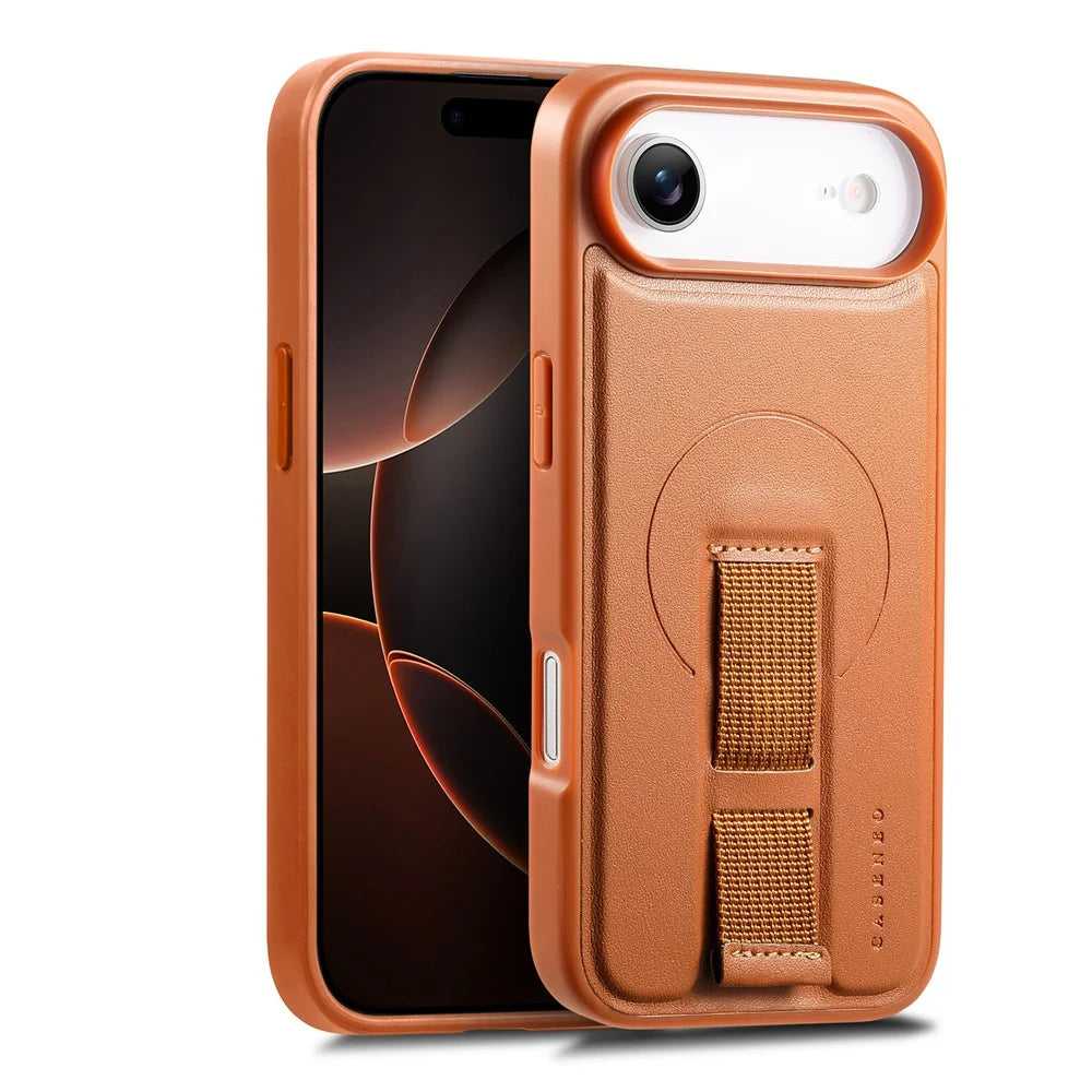 CASENEO For iPhone Air Magnetic Case Wristband PU Leather + PC Shockproof Phone Cover - Brown - 1