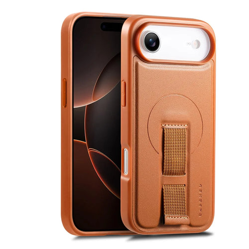 CASENEO For iPhone Air Magnetic Case Wristband PU Leather + PC Shockproof Phone Cover - Brown - 1