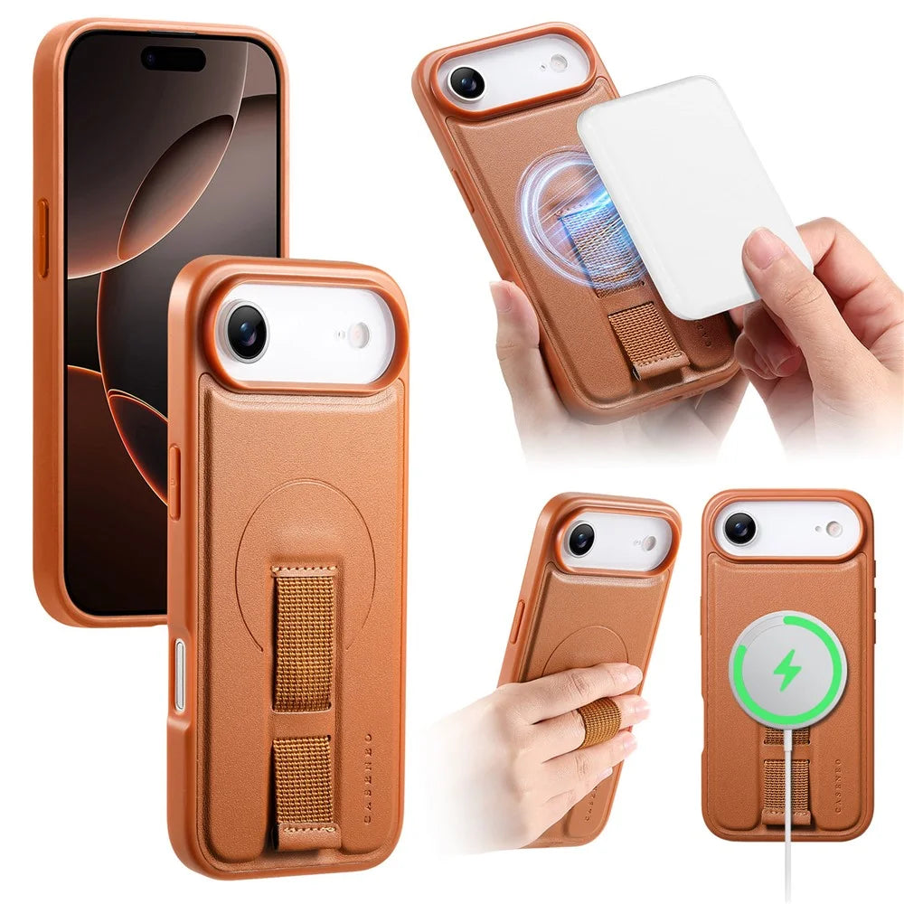 CASENEO For iPhone Air Magnetic Case Wristband PU Leather + PC Shockproof Phone Cover - Brown - 2