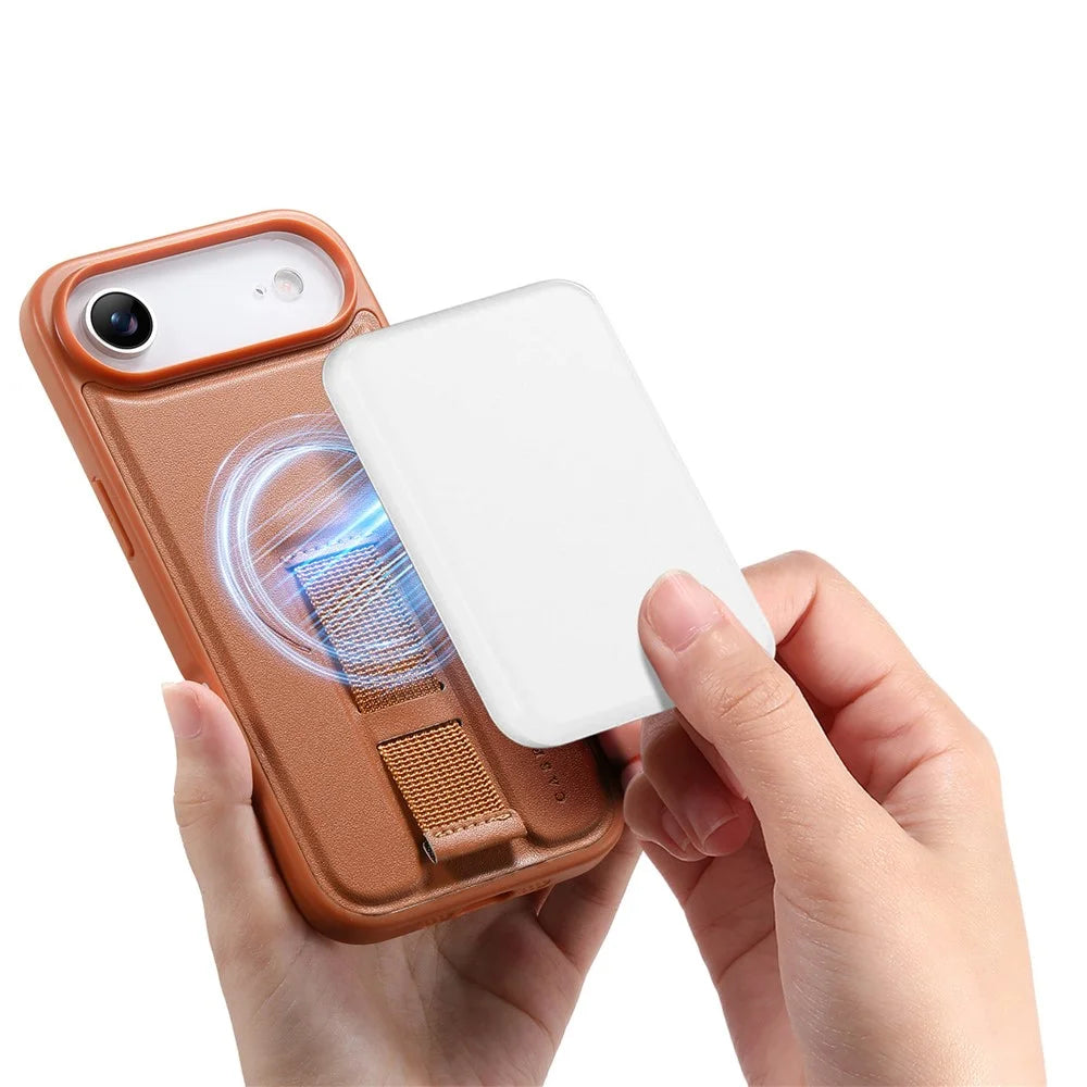 CASENEO For iPhone Air Magnetic Case Wristband PU Leather + PC Shockproof Phone Cover - Brown - 4