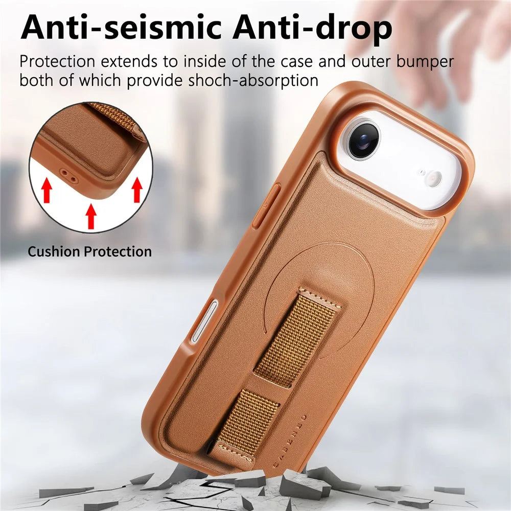 CASENEO For iPhone Air Magnetic Case Wristband PU Leather + PC Shockproof Phone Cover - Brown - 7