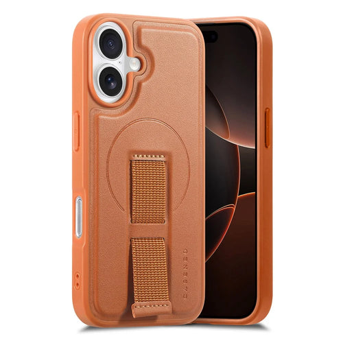 CASENEO For iPhone 17 Magnetic Case Wristband PU Leather + PC Shockproof Phone Cover - Brown - 1