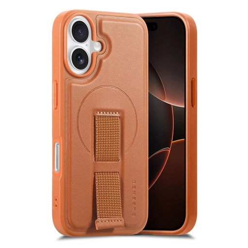 CASENEO For iPhone 17 Magnetic Case Wristband PU Leather + PC Shockproof Phone Cover - Brown - 1