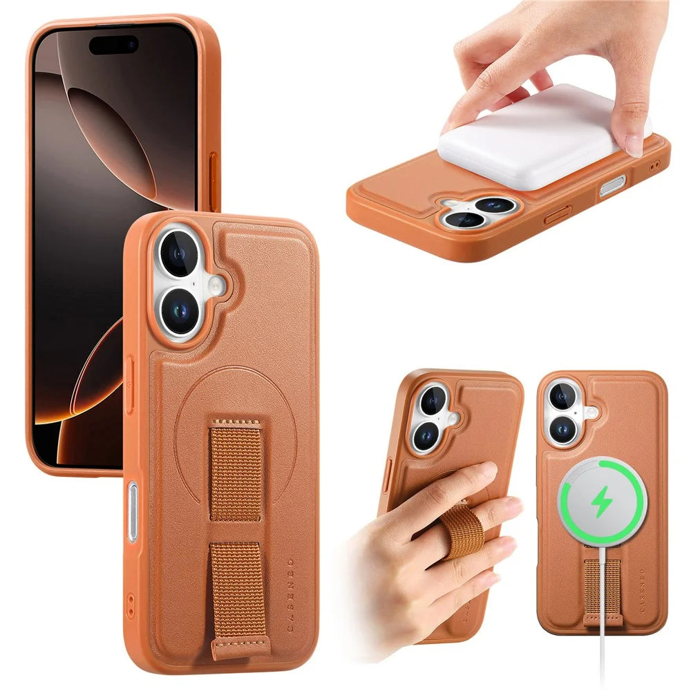 CASENEO For iPhone 17 Magnetic Case Wristband PU Leather + PC Shockproof Phone Cover - Brown - 2
