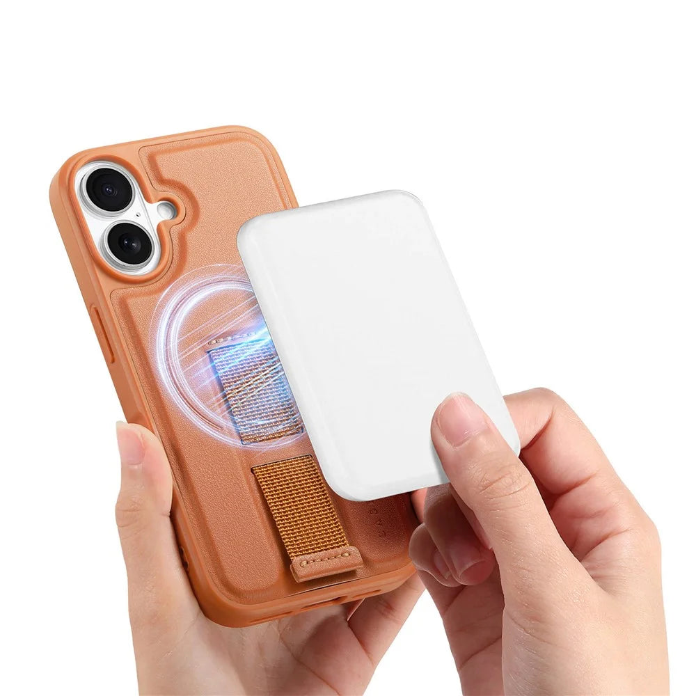 CASENEO For iPhone 17 Magnetic Case Wristband PU Leather + PC Shockproof Phone Cover - Brown - 4