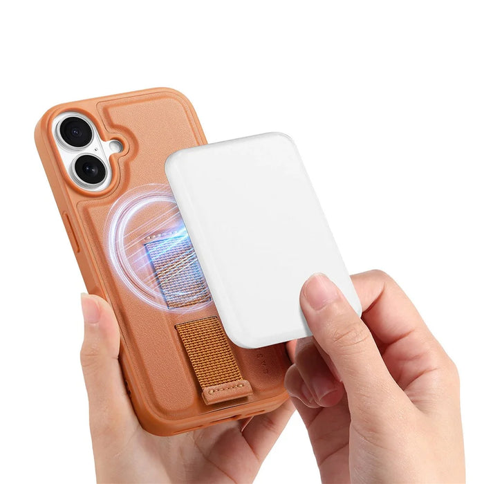 CASENEO For iPhone 17 Magnetic Case Wristband PU Leather + PC Shockproof Phone Cover - Brown - 4