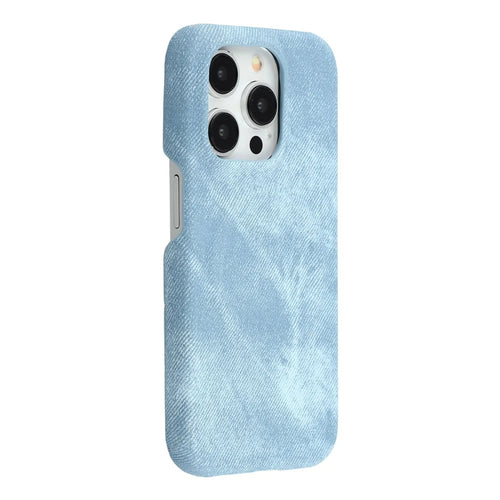 For iPhone 15 Pro Max Magnetic Case Denim Cloth Texture Leather + PC Shockproof Phone Cover - Baby Blue - 1